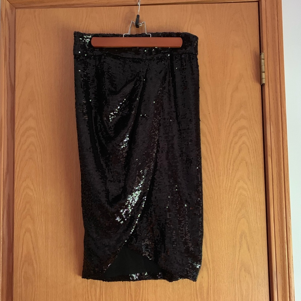 Black Sequin Wrap Skirt